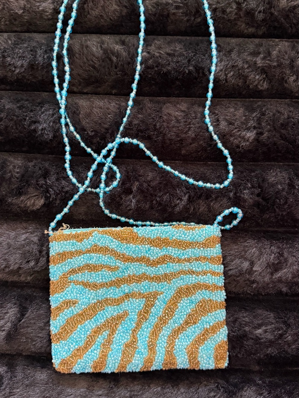 Moyna Turquoise and Gold Beaded Zebra Crossbody Bag